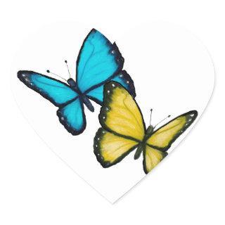 Two Butterflies: Color Pencil Drawing, Realism Art Heart Sticker