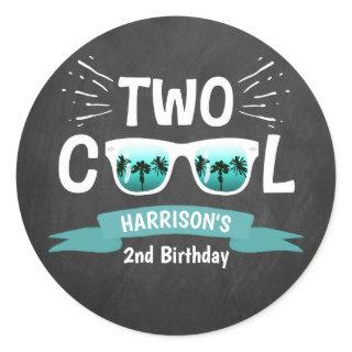 Two Cool Boys Chalkboard 2nd Birthday Classic Round Sticker