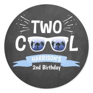 Two Cool Boys Chalkboard 2nd Birthday Classic Round Sticker