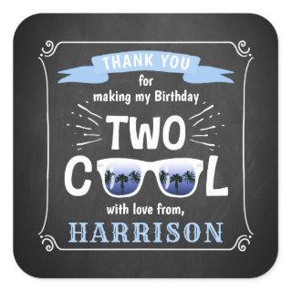 Two Cool Boys Chalkboard 2nd Birthday Party Favor Square Sticker