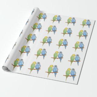 Two cute blue and green Budgies