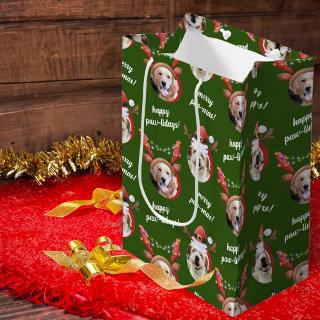 Two Dog Photo Reindeer Merry Christmas Green Medium Gift Bag