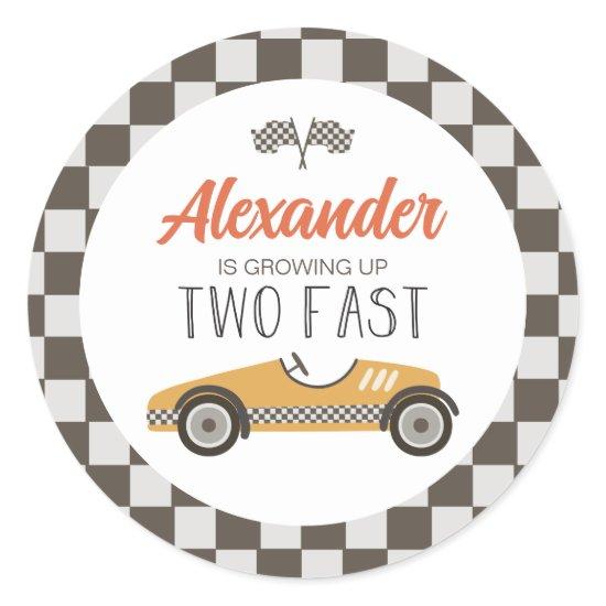 Two Fast Race Car Birthday Classic Round Sticker