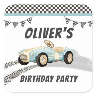 Two Fast Race Car Boy 2nd Birthday Party Square Sticker
