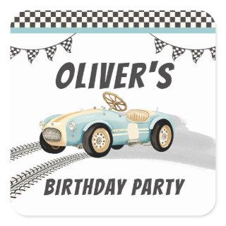 Two Fast Race Car Boy 2nd Birthday Party Square Sticker