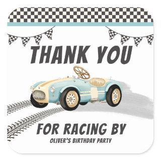 Two Fast Race Car Boy 2nd Birthday Party Thank You Square Sticker