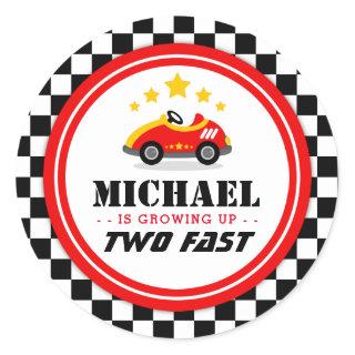 Two fast Race Car party circle Classic Round Sticker