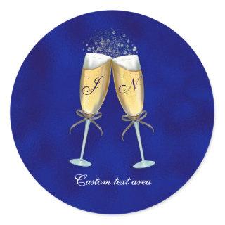 Two Glasses of Bubbly-Royal Blue Personalized Classic Round Sticker
