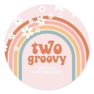 Two Groovy daisy boho floral rainbow 2nd birthday Classic Round Sticker