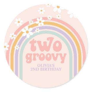 two Groovy Pastel rainbow 2ND birthday Classic Round Sticker