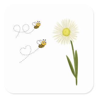 Two little and cute bees square sticker