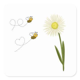 Two little and cute bees square sticker