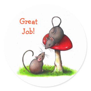 Two Little Mice: Color Pencil Art: Mushroom Classic Round Sticker