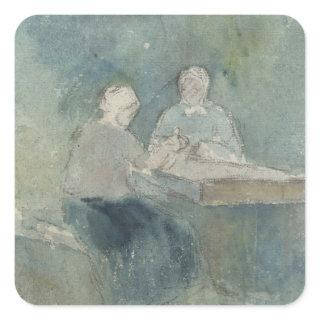 Two Peasants at the Table, c.1874 (w/c on paper) Square Sticker
