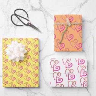 Two Pink Orange Linked Hearts Pattern  Sheets