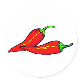 Two Red Chili Peppers on Side Classic Round Sticker