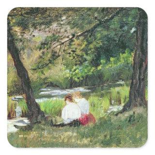 Two Seated Women Square Sticker