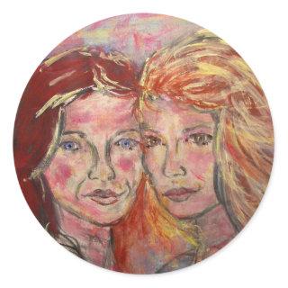 two sisters classic round sticker
