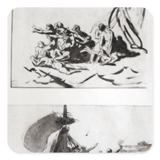 Two sketches for The Raft of the Medusa, c.1819 Square Sticker