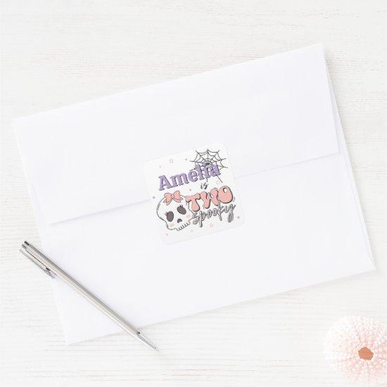 Two Spooky Cute Pink Halloween Birthday Party Square Sticker