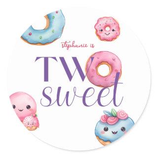 Two Sweet Donut Birthday Party Classic Round Sticker