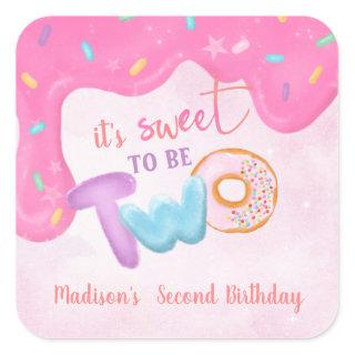 Two Sweet Donut Birthday Plate Napkins Square Sticker