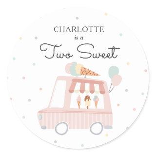 Two Sweet Ice Cream 2nd Birthday Party Favors Classic Round Sticker