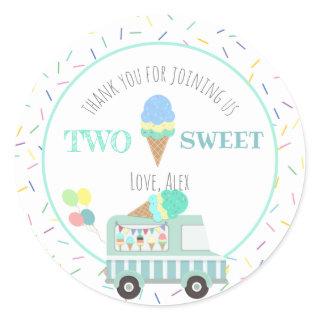 Two Sweet Ice Cream Second Birthday Favor Classic Round Sticker