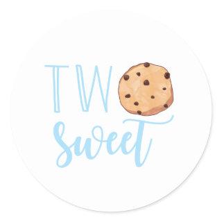 Two Sweet Milk and Cookies blue Birthday Party Classic Round Sticker