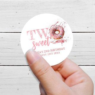 Two Sweet Pink Donut Girl 2nd Birthday Classic Round Sticker