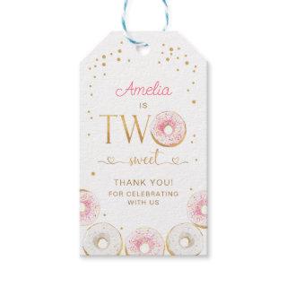 Two Sweet Pink Gold Donuts Birthday Gift Tags