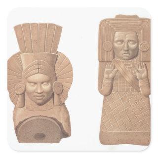 Two terracotta figures of women from Palenque, pla Square Sticker