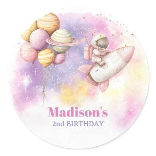Two the Moon Birthday Girl, Pastel Outerspace Classic Round Sticker