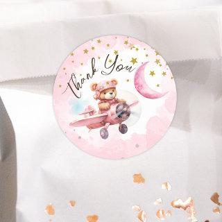 TWO the Moon | Girl Pink 2nd Birthday Classic Round Sticker