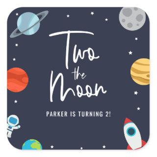 Two The Moon Space Theme Birthday Party Square Sticker