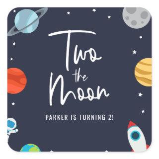 Two The Moon Space Theme Birthday Party Square Sticker