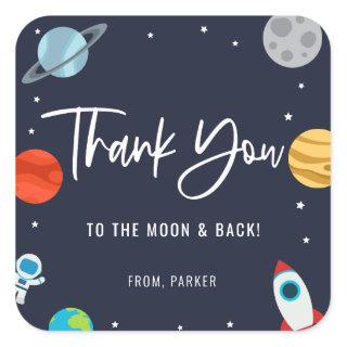Two The Moon Space Theme Birthday Party Thank You Square Sticker