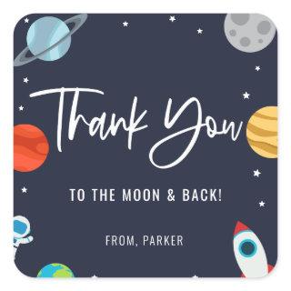 Two The Moon Space Theme Birthday Party Thank You Square Sticker