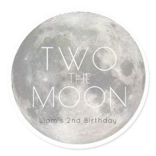 Two the Moon White Silver Boy 2nd Birthday Classic Round Sticker