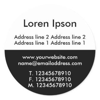 Two Tone Black and White Business / Profile Classic Round Sticker