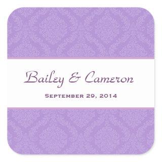 Two Tone Lavender Purple Damask  Wedding V62 Square Sticker