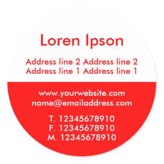 Two Tone Red and White Business / Profile Classic Round Sticker