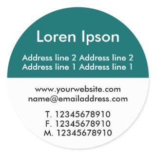 Two Tone Teal and White Business / Profile Classic Round Sticker