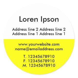 Two Tone Yellow and White Business / Profile Classic Round Sticker