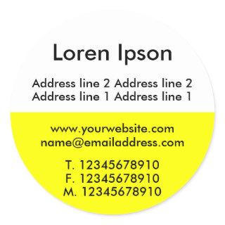 Two Tone Yellow and White Business / Profile Classic Round Sticker