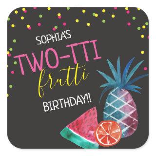 Two-tti Frutti Colorful 2nd Birthday Party Square Sticker