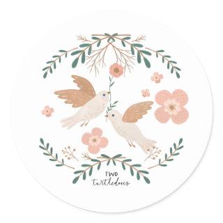 Two Turtle Doves 12 Days of Christmas Cute Folk Classic Round Sticker