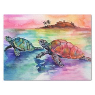 Two Turtles on the Shore of a Tropical Paradise Tissue Paper