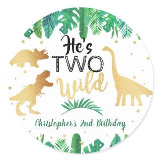 Two Wild Dinosaur Boys 2nd Birthday Party Favor Classic Round Sticker