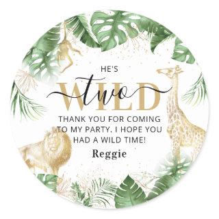 Two Wild Jungle Greenery & Gold Thank You Birthday Classic Round Sticker